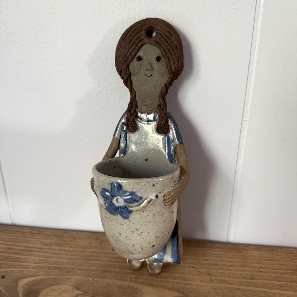 Vintage Art Wall Pottery Flower Vase Girl